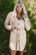 Load image into Gallery viewer, Beige Oversized Corduroy Contrast Hooded Shacket
