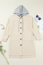 Load image into Gallery viewer, Beige Oversized Corduroy Contrast Hooded Shacket
