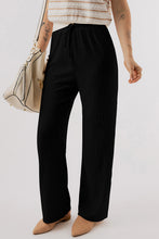 Load image into Gallery viewer, Black Textured Loose Drawstring Pants
