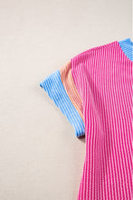 Load image into Gallery viewer, Rose Red Textured Colorblock Edge Patched Pocket T Shirt Dress
