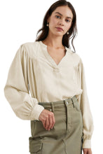 Load image into Gallery viewer, White Solid Color Lantern Sleeve Notched V Neck Blouse
