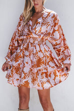 Load image into Gallery viewer, Brown Floral Puff Sleeve Smocked Waist Layered Dress
