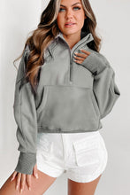 Load image into Gallery viewer, Sea Green Fleece Lined Zip Up Stand Collar Thumbhole Sleeve Sweatshirt
