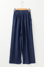 Load image into Gallery viewer, Sail Blue Side Pockets Frilled Smocked High Waist Wide Leg Jeans
