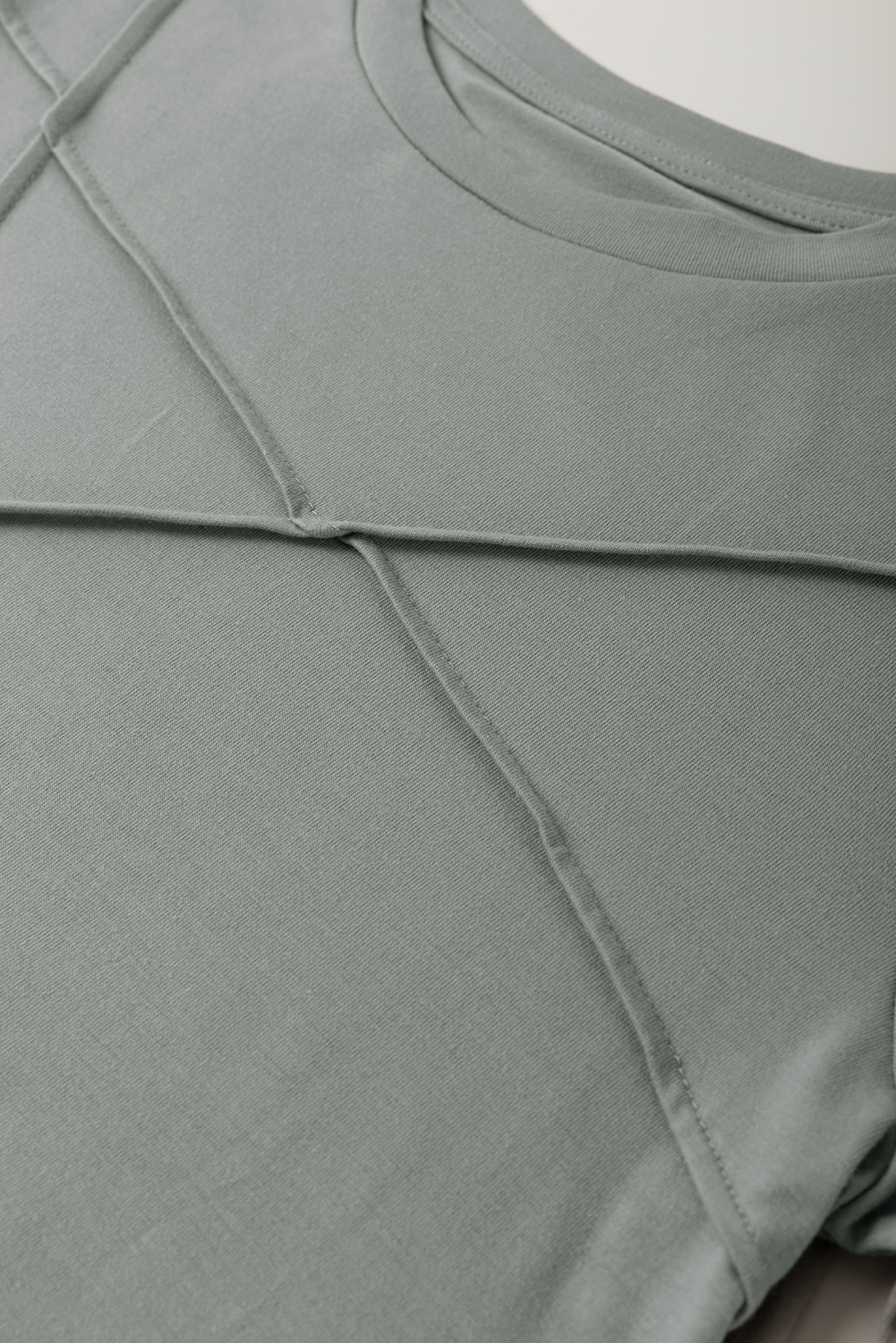 Medium Grey Solid Color Toothpick Stripe Round Neck T Shirt