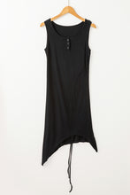 Load image into Gallery viewer, Black Drawstring Ruched Side Split Ribbed Midi Dress
