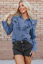 Load image into Gallery viewer, Dusk Blue Denim Ruffled Casual Top
