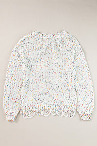 White Colorful Confetti Distressed Knit Sweater