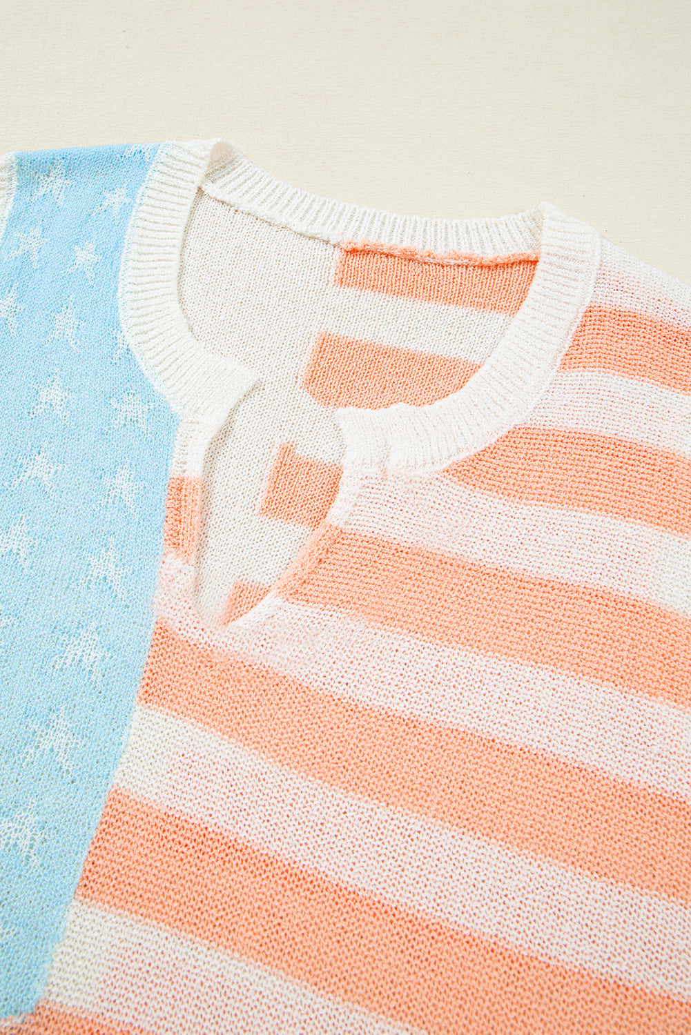Pink Stripe USA Flag Notched Neckline Loose Sweater Vest