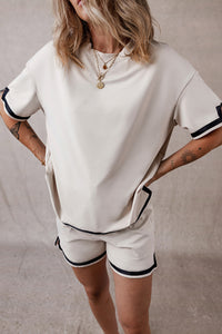 Apricot Contrast Trim Tee and Shorts Set