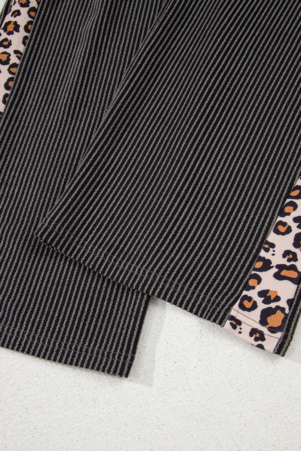 Carbon Grey Leopard Patchwork Edge Twisted Rib T Shirt and Cropped Pants Set