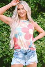 Load image into Gallery viewer, Pink Floral Print Round Neck Sleeveless Top
