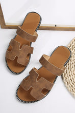 Load image into Gallery viewer, Brown Cut Out H Shape Band PU Leather Slippers
