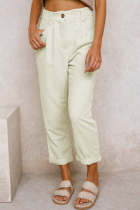 Gray Corduroy High Waist Straight Leg Pants