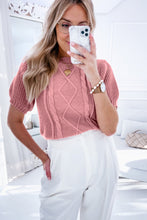 Load image into Gallery viewer, Pink Cable Knit Mixed Textured Short Sleeve Sweater
