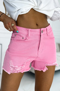 Black Solid Color Distressed Denim Shorts