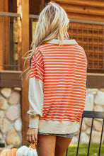 Load image into Gallery viewer, Orange Stripe Color Block Loose Fit Collared Drop Shoulder Sweatshirt
