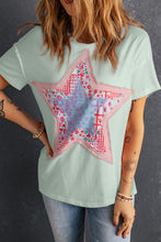 Load image into Gallery viewer, Meadow Mist Green Star Patchwork Loose T-shirt
