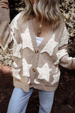 Load image into Gallery viewer, Khaki Sherpa Star Pattern Textured Sweater Cardigan with Pockets
