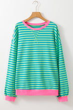 Load image into Gallery viewer, Sky Blue Stripe Oversized Contrast Trim Pullover Sweatshirt
