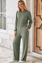 Load image into Gallery viewer, Laurel Green Solid Ribbed Knit Keyhole Back High Waist Jumpsuit
