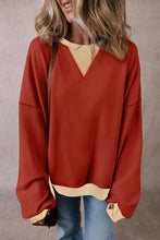 Load image into Gallery viewer, Red Clay Color Block Patch Drop Shoulder Oversized Sweatshirt
