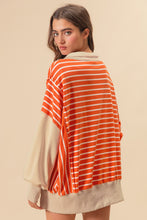 Load image into Gallery viewer, Orange Stripe Color Block Loose Fit Collared Drop Shoulder Sweatshirt
