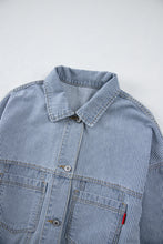 Load image into Gallery viewer, Sky Blue Stripe Washed Oversize Pocketed Denim Jacket
