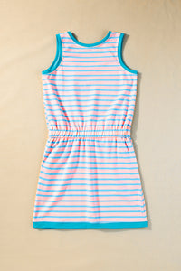 Pink Stripe Contrast Trim Pocketed Casual Tank Dress