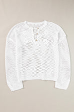 Load image into Gallery viewer, White Open Knit Buttoned Neck Split Sleeve Sweater
