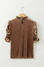 Load image into Gallery viewer, Camel Ruffled Arm Velvet Top
