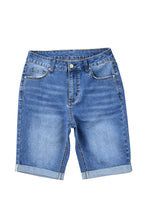 Load image into Gallery viewer, Sky Blue Acid Wash Roll-up Edge Bermuda Short Jeans
