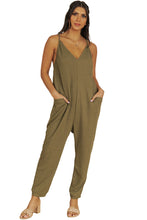 Load image into Gallery viewer, Green Textured Sleeveless V-Neck Pocketed Casual Jumpsuit
