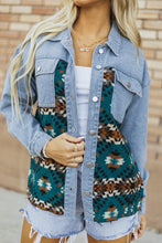 Load image into Gallery viewer, Blue Aztec Printed Denim Jacket
