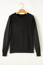 Load image into Gallery viewer, Black Textured Patchwork Round Neck Sweatshirt
