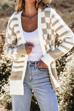 Load image into Gallery viewer, Smoke Gray Gingham Striped Knitted Open Front Cardigan
