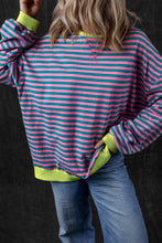 Load image into Gallery viewer, Green Stripe Oversized Contrast Trim Pullover Sweatshirt
