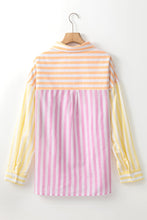 Load image into Gallery viewer, Pink Stripe Contrast Collar Long Sleeve Patchwork Shirt
