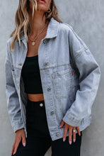 Load image into Gallery viewer, Sky Blue Stripe Washed Oversize Pocketed Denim Jacket
