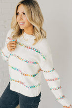 Load image into Gallery viewer, White Colorful Crossed Stitch Drop Shoulder Sweater
