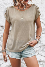 Load image into Gallery viewer, Smoke Gray Button Detail Batwing Sleeve Casual Tee
