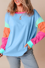 Load image into Gallery viewer, Green Colorblock Patchwork Long Sleeve Loose Top
