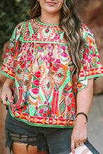 Load image into Gallery viewer, Green Fashion Printed Wide Sleeve Plus Size Blouse
