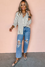 Load image into Gallery viewer, Black Stripe Chest Pocket Buttoned Oversized Shirt
