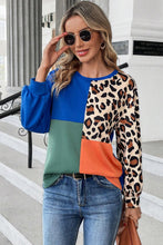 Load image into Gallery viewer, Dark Blue Leopard Print Colorblock Long Sleeve Top
