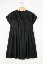 Load image into Gallery viewer, Black Textured V Neck Short Sleeve Pockted Mini Dress
