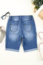 Load image into Gallery viewer, Sky Blue Acid Wash Roll-up Edge Bermuda Short Jeans
