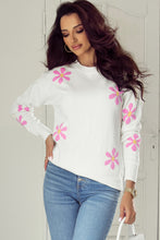 Load image into Gallery viewer, White Flower Pattern Ribbed Edge Elegant Sweater
