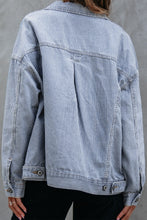 Load image into Gallery viewer, Sky Blue Stripe Washed Oversize Pocketed Denim Jacket
