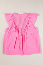 Load image into Gallery viewer, Bright Pink Textured Split Neck Patchwork Flutter Gauze Blouse
